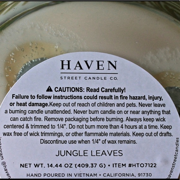 HAVEN STREET CANDLE JUNGLE LEAVES TROPICAL SCENTED NEW - Picture 4 of 4